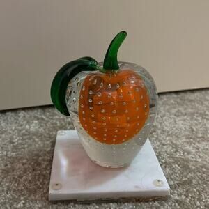 Lenox Glass Apple Paperweight Controlled Bubble (Orange color!!)